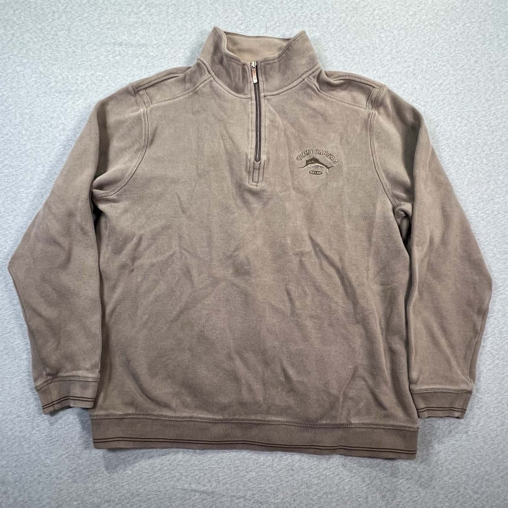 Tommy Bahama Relax Brown Cotton Mens Long Sleeve 1/4 Zip Pullover L